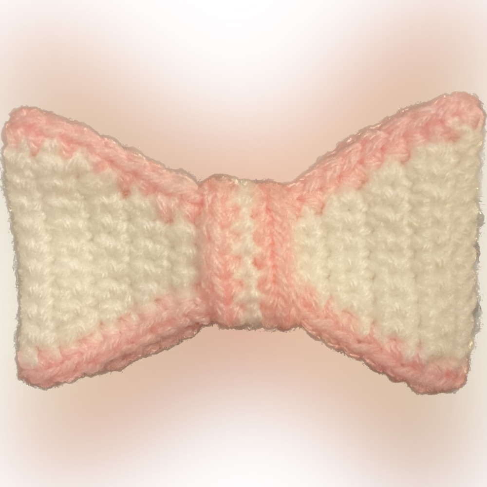 Pink & White Handmade Crochet Bow Hair Clip Barrette cottagecore coquette cute